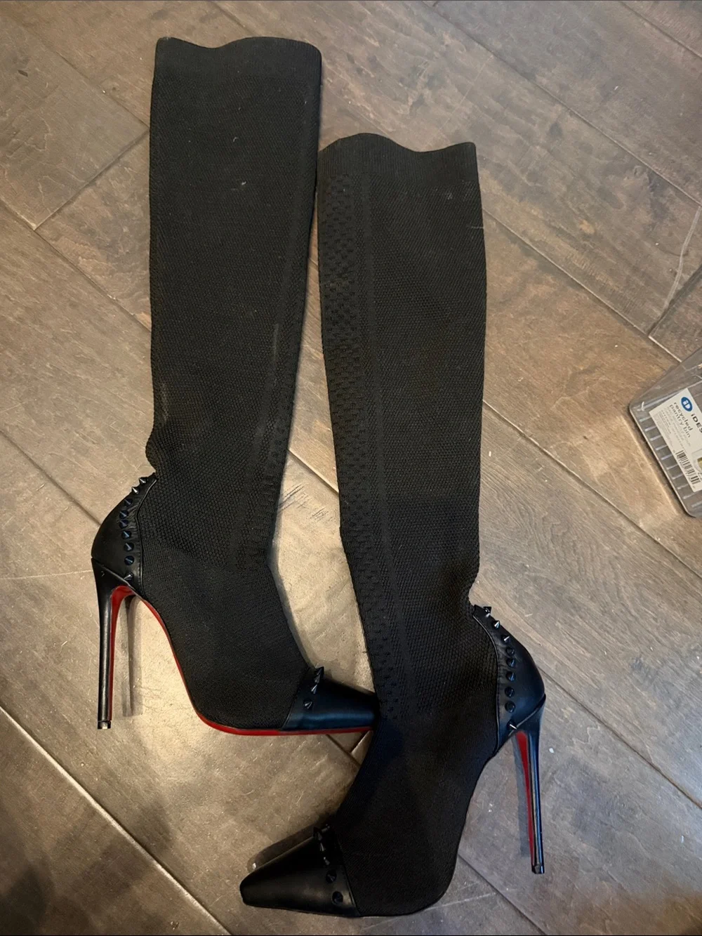 Red bottoms Black Knee-High Stiletto Boot with Red Sole inspired